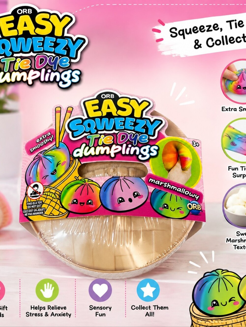 VIRAL ORB EASY SQWEEZY TIE DYE DUMPLING- MARSHMALLOWY SQUISHY FIDGET TOY 1 PC